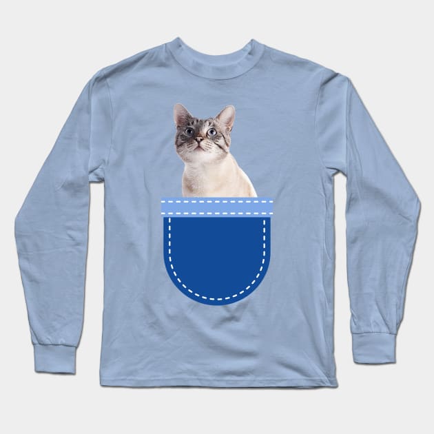 Silver Grey Cat in Pocket Long Sleeve T-Shirt by leBoosh-Designs